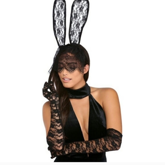 Black Headband Bunny w Lace Halloween - Picture 1 of 3